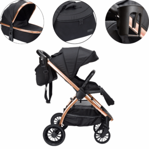 CĂRUCIOR PREMIUM Pentru Copii - Sistem 2 in 1, Landou și Accesorii - VELVET Black Rose by VELVET KIDS