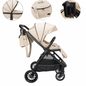 CĂRUCIOR PREMIUM Pentru Copii - Sistem 2 in 1, Landou și Accesorii - VELVET Cream by VELVET KIDS